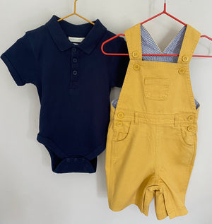 Jojo Maman Bébé Dungaree Shorts + Bodysuit | 6-12 mths (preloved nwt) KindFolk