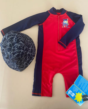 Swimsuit 12-18 mths (nwt)/ Sun Hag 1-3 yrs (preloved)/ KindFolk