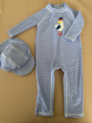 M & S All-in-one Swimsuit + Hat | 9-12 mths (preloved) KindFolk